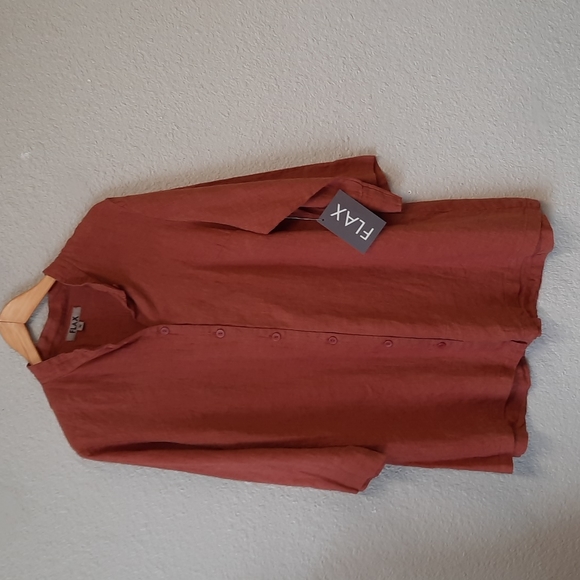 FLAX Linen Shirt  Jacket Tunic in Terracotta - Picture 1 of 4
